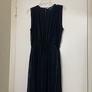 H&M Navy blue double side slit sheer maxi dress tie tassel cinch waist size 4